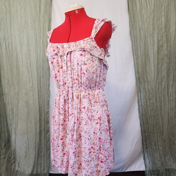City Triangles Pink Floral Summer Ruffle Short Stretch Dress Size XL - Picture 3 of 6